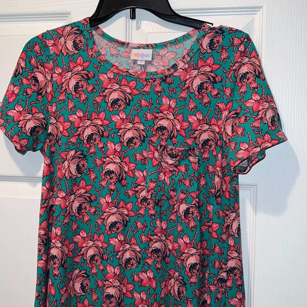 Lularoe XS Carly dress with pocket green pink floral